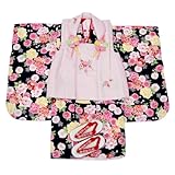 被布セット ３歳女児 七五三 黒地に桜・牡丹・手鞠