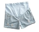 【SEBLES】マタニティ 妊婦 妊婦服 ファッション ショートパンツ デニム ライトブルー 夏 初夏 半ズボン ダメージ 無地 ポケット(XXL)