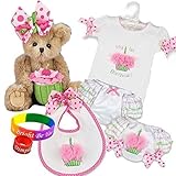 "Casey Cupcake" Plush Bear and Her 1st Birthday Onesie, Diaper Cover, Bib from Bearington Baby Colle