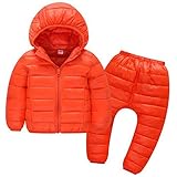 Smile キッズ 子供　ダウンジャケット ベビー 子供服 ダウンコート ダウン 棉服2点セット　防寒 保温 アウターウエア 女の子 男の子 フード付き 秋冬　通園/通学　可愛い (110cm, オレ