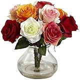 Nearly Natural 1367-AS Rose Arrangement with Vase, Assorted by Nearly Natural