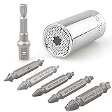 poraxyユニバーサルソケット破損しネジExtractorセット、多機能7 mm-19 mmユニバーサルソケットアダプタレンチと5個破損ボルトリムーバー簡単に削除StrippedまたはDamaged