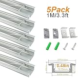 LightingWill LEDアルミチャンネルUタイプ 3.3 Ft/1M 12mm以下5050　3528　LEDライト用　カバー　エンドキャップなどの付属品が付き シルバーチャンネル透明カバー（5