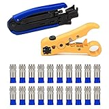 KISENG 同軸ケーブルクリンパ 同軸圧縮ツール RG6 RG59 RG11 調整可能 同軸ケーブルストリッパ 20 PCS Fコネクタ付