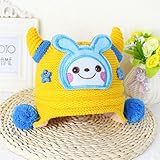 防寒 ニット帽子 女の子 男の子 可愛い 防寒帽子 ボンボン付き 2017 新製品 yellow