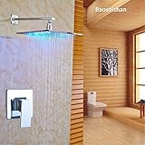 8" LED Rainfall Shower Faucet Set Wall Mount Chrome Finished Single Handle Mixer Tap