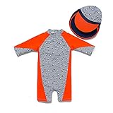 Bonverano ベビー水着　男の子　ワンピース　半袖ラッシュガード　キャップ付き　２点セット　UPF50+　紫外線対策　UVカット