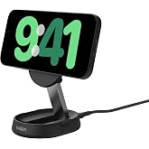 【Amazon.co.jp限定】 Belkin ワイヤレス充電スタンド MagSafe対応 Qi2公式認証 iPhone17,16~12/Qi2対応スマホ(15W高速充電) スタンド&パッド切り替え 角度調整 コンパクト 持ち運び iOSスタンバイモ