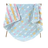 マルマル.モリモリ　6重ガーゼ ベビーケット 湯上りタオル ひざ掛け ベビータオル ガーゼタオル ガーゼケット (ブルー)