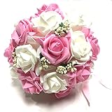 【sunfirst7】ウェディング ブーケ 結婚式 バラ アートフラワー 造花 花嫁 花束 (ホワイト×ピンク)