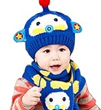 【SEBLES】 ベビー キュート ニット 帽 マフラー 2点 セット 赤ちゃん 6カ月 ～ 4歳 全6色 サイズ 46cm ～ 52cm クロスセット (ブルー)