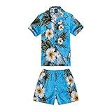 Boy Hawaiian Shirt and Shorts 2 Piece Cabana Set in Turquoise with Panel Floral 2 Year Old [並行輸入品]