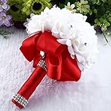 TOPmountain ブライダルブーケ花 クリスタルバラ 花嫁介添人の結婚式人工 結婚式、パーティーや教会 象牙 8インチ