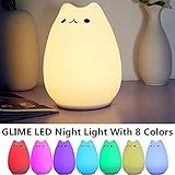 Glime子供夜ライト、カラフルなシリコン動物夜ランプSensitiveタップコントロールライトwith 3照明モード/ 7-color赤ちゃんのシングルの部屋、寝室、保育園テーブルデスク照明ホワイト