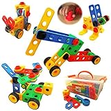 Nuts and Bolts Building Toy for Toddlers with Tool Box Storage Container, Idea Guide & Ratchet - Boy