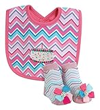 Stephan Baby Birthday Girl Embroidered 1st Birthday Bib and Bootie Socks Set, Pink Chevron Stripe by
