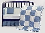 ベビードール寝具Gingaham /ハトメパッチワークベビーベッド寝具セット、ブルー、4ピース