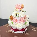 fleurcocoオリジナル フラワーギフト 枯れないお花のフラワーケーキ ピンク 3段 結婚祝い