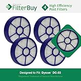 4 - Dyson DC33 (DC-33) Post Motor HEPA Filters, Part 921616-01. Designed by FilterBuy to fit Dyson D