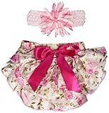 Stephan Baby Ruffled Diaper Cover and Curly Band Gift Set, Pink Roses, 6-12 Months by Stephan Baby [