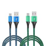 [二本 みどり+あお] USB Type C ケーブル【3A急速充電 QC3.0】高速データ転送 タイプc 充電ケーブル 高耐久ナイロン編み USB-A to USB-C スイッチ, Xperia XZ3 XZ2 XZ1 XZ, Galaxy note 10 9 8 S10 S9 S9+ S20 A20 A21, GoPro Hero 5/6, LG等type-c機種対応 (2M+2M)