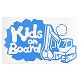 ブルー（青） Kids on Board〈ショベルカー shovel car 乗物〉ステッカー 窓ガラス用シールタイプ 車 キッズ 子供 後ろ妊婦 安心※吸盤・マグネットタイプではありません 取付簡単