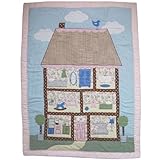 Hand Embroidered Doll House Patchwork Cot Wrap by Powell Craft 102 x 76 cm by Powell Craft