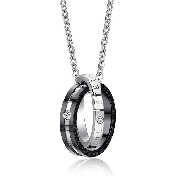 Amazon | ダブルリング ネックレス メンズ ステンレス 黒 ブラック