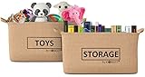 XラージジュートStorage Bin Toyバスケットオーガナイザー20 x 12 x 11インチ、折りたたみ可能なハンドル付きボックス、リバーシブルデザイン、耐水性、リビングルーム、キッチン、キッ