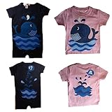 お見合い くじら ペアルック Ｔシャツ ロンパース 出産祝い 子供服 (80, 黒)