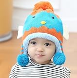 冬にオススメ 赤ちゃん ひよこ ボンボン帽子 0～4歳用 暖かい やわらか ニット帽 (オレンジ×ブルー)