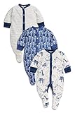 (ネクスト) NEXT 足つきカバーオール 3枚組 男の子 Navy Elephant All Over Print Sleepsuits Three Pack 6-9mths (6-9ヶ月, Nav