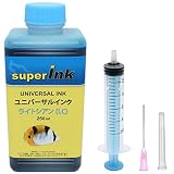 superInk ユニバーサルインク ライトシアン （染料） 詰め替え 互換インク 250ml （インクジェットプリンターすべてのブランド用） + 手袋1組 + 10ml注入器 + 針 + キャップ