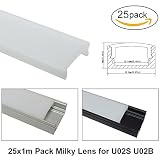 lightingwillクリスタルクリアミルキーホワイトカバーレンズfor U形状u01 u02シルバーブラックLEDアルミチャンネルほこり保護 HKALP-U02MWCOVER25-1M
