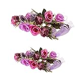 Perfk ローズ　フラワー　クラウン　フラワー　ヘッドバンド 　レディース　ママ+ベビー　ガール　ウェディング　パーティー　写真撮影用　全4色 - 紫の