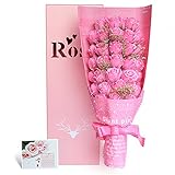 YOBANSA 造花 フレグランス ソープ フラワー プレゼント手作り花束 石鹸花 枯れない 花 母の日 誕生日 結婚祝い 結婚記念日 大切な人への感謝 メッセージカード付き (33本 ，シフォン ピ