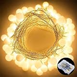 イルミネーションライト 10M80LED HENGQIANG ストリングライト 電池式 防水仕様 室内 室外 結婚式 パーティー ハロウイン (電球色)