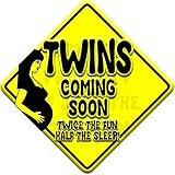 TWINS COMING SOON non personalised novelty baby on board car window sign. by Just The Occasion