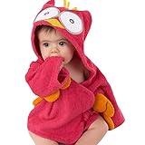 （モダンミス）Mordenmiss ベビー&キッズ用 アニマル タオル おくるみ 可愛いバスローブ ポンチョ 出産祝い贈り物にも ローブ ふくろうさん レッド