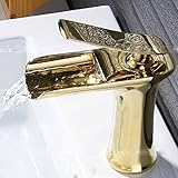 awxjx Washroomシンクミキサータップ銅WaterfallホワイトゴールドHot and Cold Wash Basinバスルームバスルーム