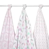 Just Born Muslin Blankets, Cherries and Hearts, Pink/Grey/White by Just Born