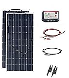 XINPUGUANG 2*100W 18V 単結晶フレキシブル基板2枚+ 20A赤コントローラー1 + 3M赤黒クリーナーライン1セット+ 3M黒MC4コネクターライン1セット+2対1アダプター1セッ