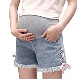 マタニティ ズボンショートパンツ 産前産後 レディース デニム ショート パンツ 切りっぱなし レディース ショーパン 美脚効果 (XXL, ハイウエスト)