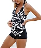 (pkpohs) マタニティ スイムウエア 水着 モノトーン 花柄 フラワー セパレート (L)