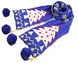 C-Princess キッズ ベビー ニット マフラー ネックウォーマー 子ども ストール 秋冬 かわいい クリスマスツリー柄 ポンポン 防寒 あったかい ブルー