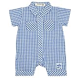 アスナロ（つなぎ・セットアップ） カバーオール 女の子 子供服 半袖 ギンガム チェック ベビー服70 ブルー