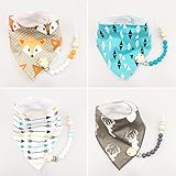 Mamimami Home ベビー ビブ 三角 よだれかけ 100% コットン + シリコーン おしゃぶり　ペンダント よだれかけ サイズ調整可能 4ゼント