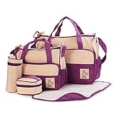 Moolecole 7 in 1 Mommy Tote Bag Travel Bag Diaper Bag Set (Purple) [並行輸入品]