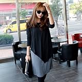 ツーピース風 アシンメトリー バイカラー 授乳服ワンピース【10000107859】 (ブラック(裏起毛))