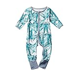 PER ベビー服　カバーオール　ロンパース　長袖　幼児　男の子　女の子　竹プリント　前開き　綿　出産祝い (100)